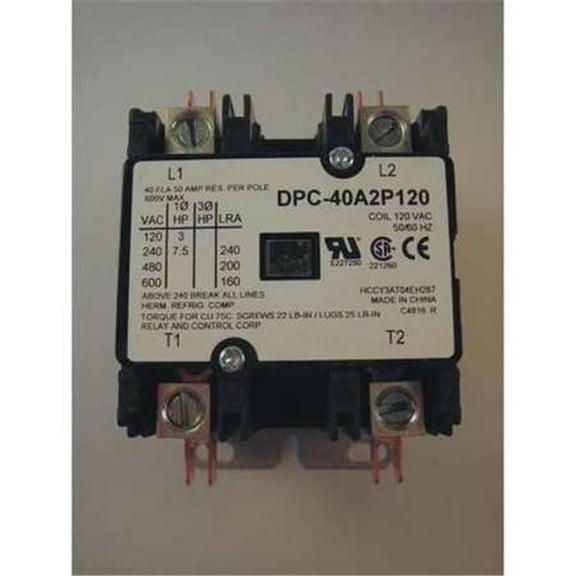 Relay & Control DPC-40A2P120 Definite Purpose Contactor, 40 amp, 2 Pole 120 V