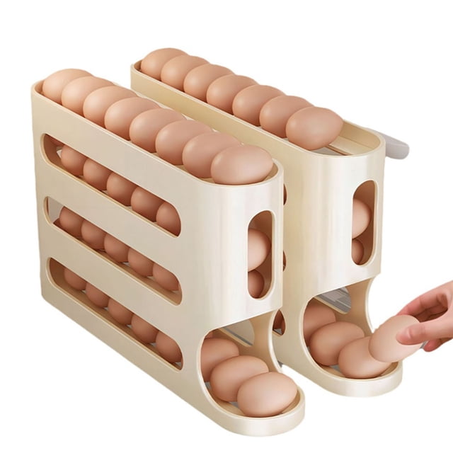 Organizador de huevos for nevera con ruedas automáticas de 4 niveles, almacenamiento de 30 huevos for gabinete de cocina y refrigerador, 2 uds.