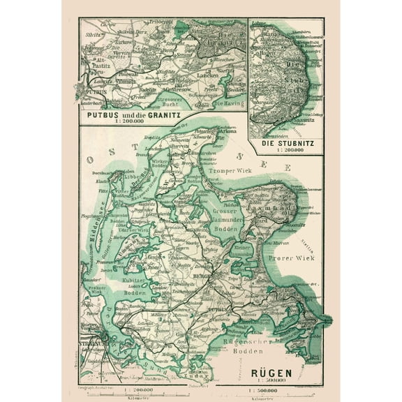 Historic Map - Rugen Island Germany - Baedeker 1914 - Vintage Wall Art