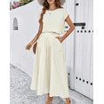 thumbnail image 6 of Summer Skirt Sets Women 2 Piece Outfits Cap Sleeve Top Elastic Waist Maxi Dress Sets with Pockets, 6 of 6