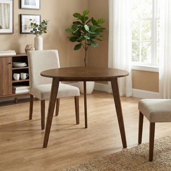 Resenkos Farmhouse Wooden Round Dining Table, Rubber Wood Leg Table for 4 People, Kitchen, Dining Room, Walnut