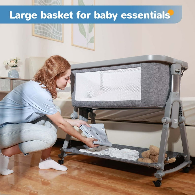 Li l Pengyu Baby Bassinets Bedside Sleeper Side Sleeper Bassinet for Baby for Newborn Babies with Storage Basket Cotton Mattress Travel Bag Small
