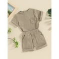 thumbnail image 3 of FEORJGP Toddler Boys Summer Outfit 6M 1T 2T 3T 4T Infant Baby Short Sleeve T-Shirts Crewneck Shirt Button Tops Solid Color Shorts Sets Little Boy Loose Casual Daily Clothes, 3 of 9