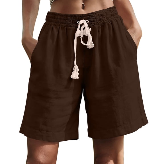 Admvng Linen Shorts for Women Drawstring Elastic Waist Summer Casual Beach Vacation Shorts with Pockets