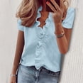 thumbnail image 2 of wendunide Chemises pour Femmes T-Shirt d'Été à Volants Col en V Manches Courtes Imprimé Uni Décontracté Chic Bleu G, 2 of 8