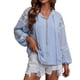 thumbnail image 1 of Túnica de encaje de ganchillo para mujer, blusas de gasa con manga larga y cuello en V, camisas con cordón de punto suizo, 1 of 6