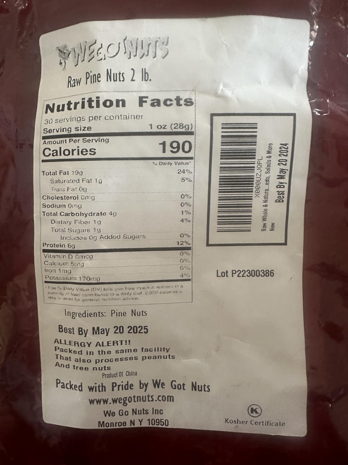We Got Nuts Raw Whole Pine Nuts, 2 lb Bag, Kosher, Natural Snack or Cooking Ingredient