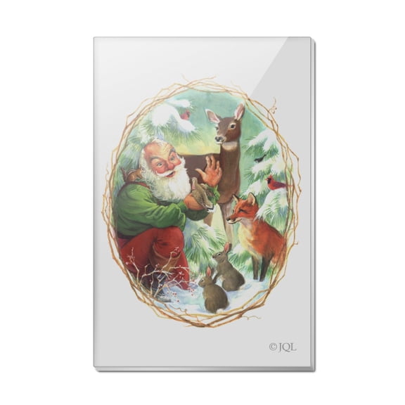 Christmas Holiday Santa Claus Forest Animals Rectangle Acrylic Fridge Refrigerator Magnet