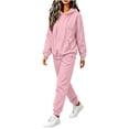 thumbnail image 4 of Hzzrkos Women Casual Loose Solid Color Hooded Long Sleeve Drawstring Kangaroo Pocket Sweatshirt Jogger Pants Tracksuit Lounge Set Two Piece Outfit Pink, 4 of 7