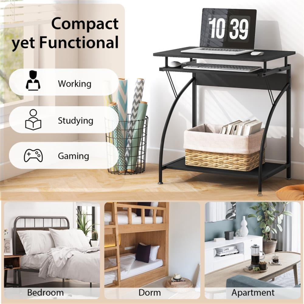 Demi Bonn 27.5" Laptop Table Computer Desk for Small Spaces with Pull-out Keyboard Tray, Small Home Office Desk Study Writing Table, Black