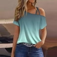 thumbnail image 2 of ABATAB Off One Shoulder Tops for Women Summer Short Sleeve Gradient T-Shirts Dressy Casual Lightweight Trendy Shirt Blouses, 2 of 5