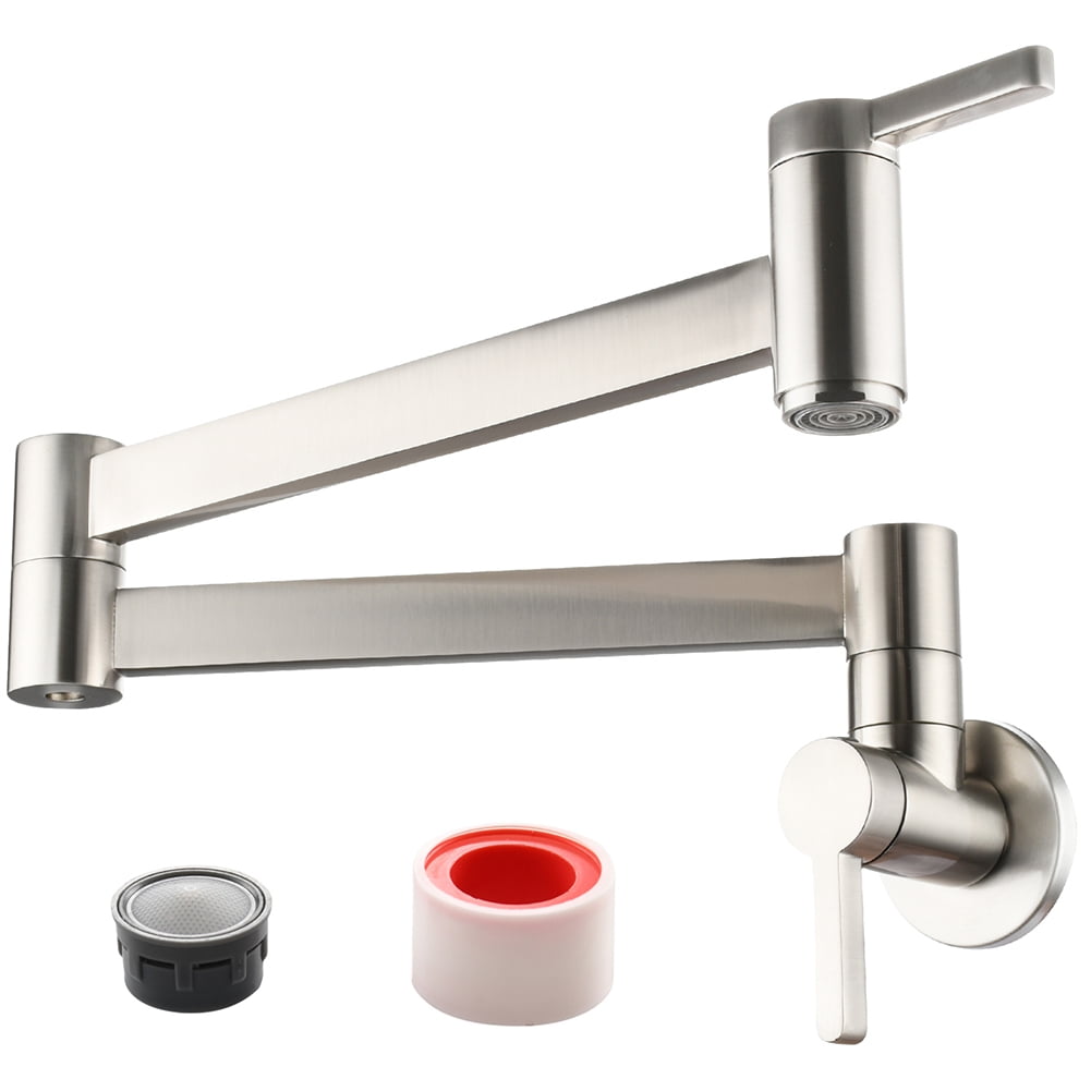 Lowestbest Brass Wall Mounted Foldable Faucet, Double Handles Fuacet, Cold Water Kitchen Tap, Brushed Nickel Lowestbest Brass Wall Mounted Foldable Faucet, Double Handles Fuacet, Cold Water Kitchen Tap, Brushed Nickel