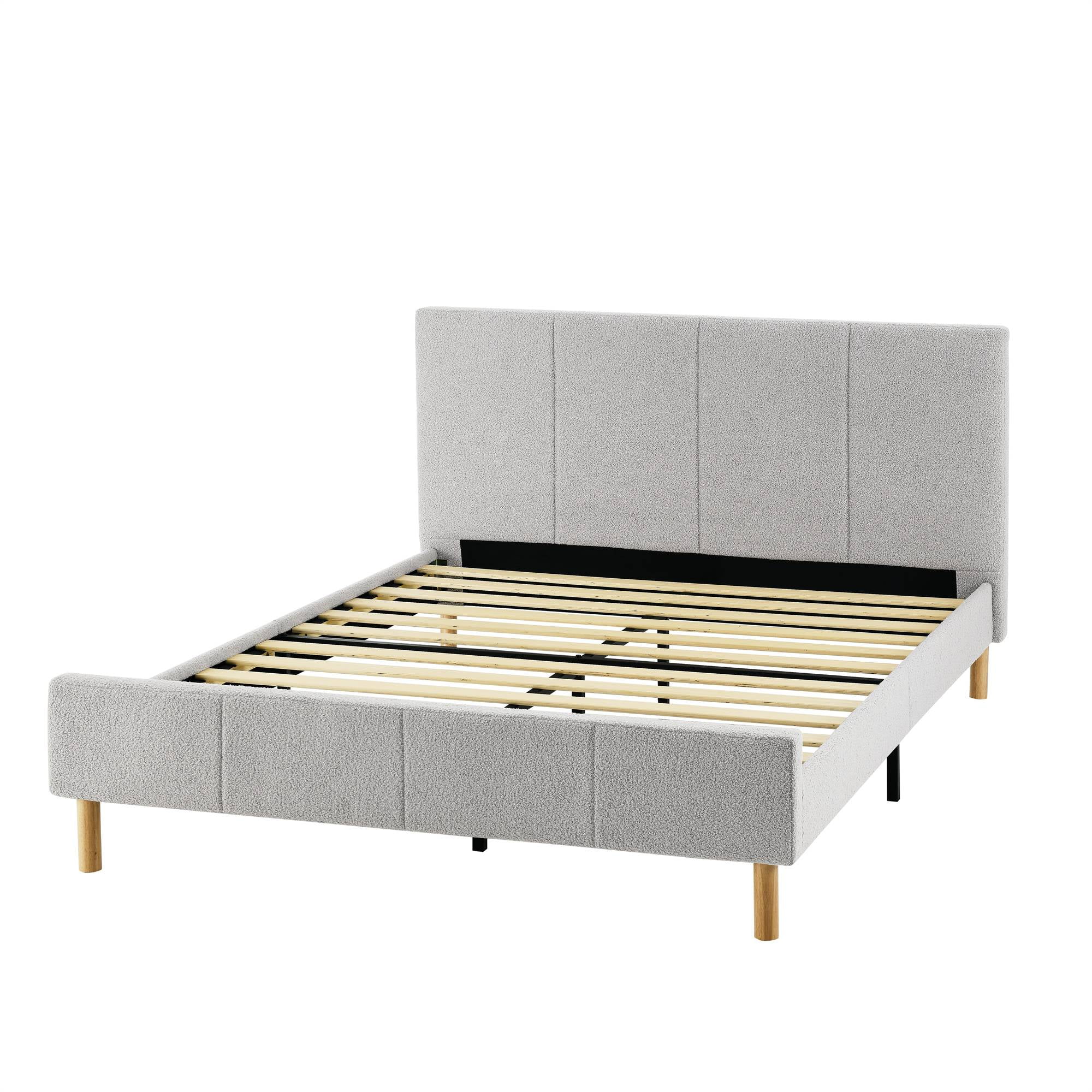 BSHTI Wood Slats Modern King Size Platform Bed Frame with Upholstered Headboard and wood slats support for Livingroom,No Box Spring Needed