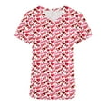 thumbnail image 1 of TIMIFIS Hauts de Sarrau pour Femmes Imprimés Sarrau Saint-Valentin Uniforme de Travail Manches Courtes Col en V Blouse T-shirt de Travail avec Poches - Imprimé Rouge, 1 of 3