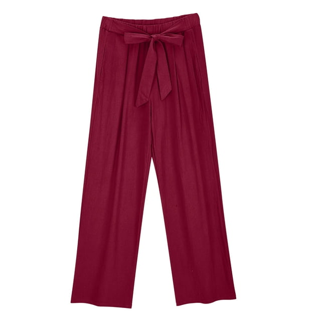 Tii.MM Women's Plus Size Wide Leg Lounge Pants High Waisted Solid Color Tie Knot Front Trousers 2025 Spring Summer Pants