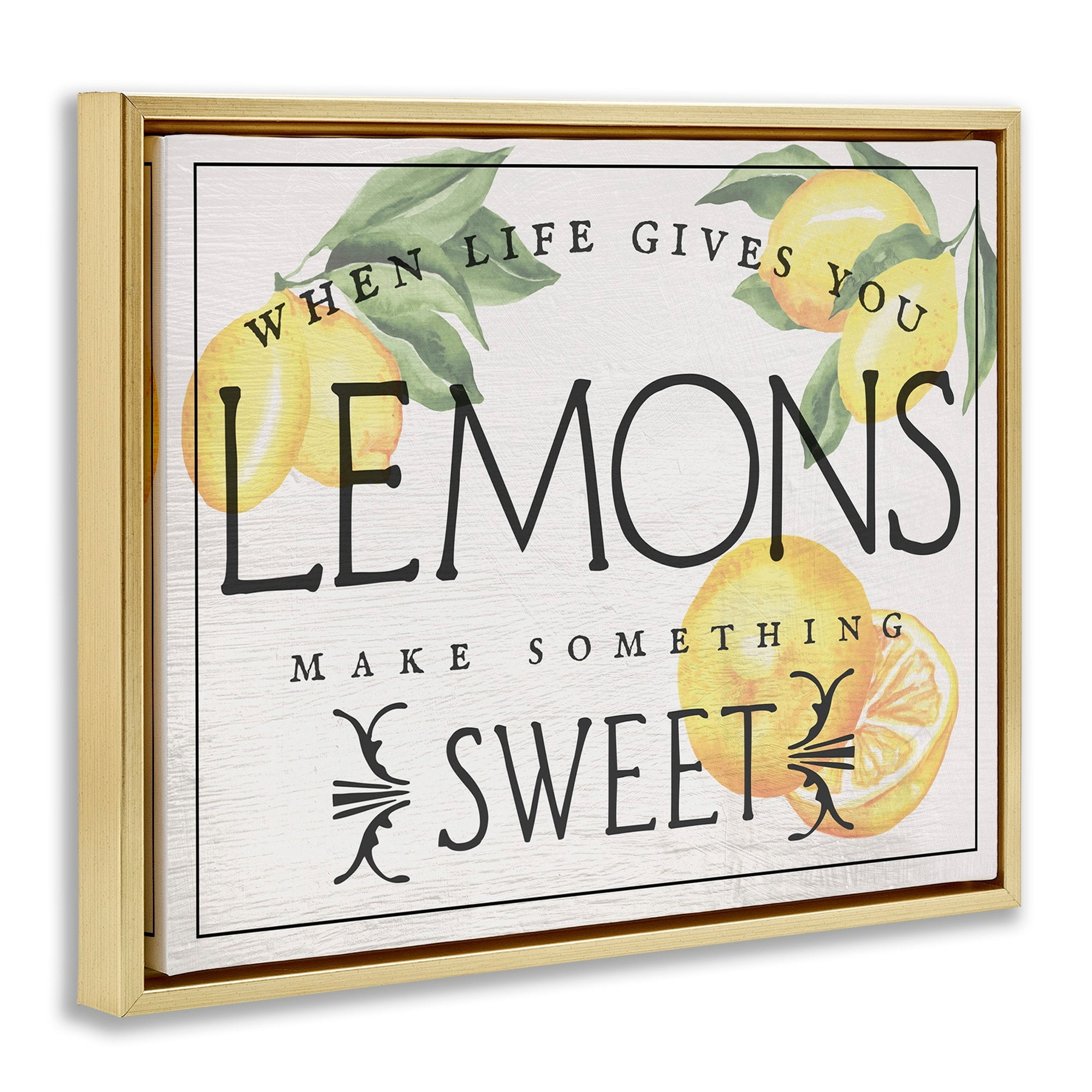 Stupell Industries Life Gives Lemons Bold Citrus Fruit Border Sign Graphic Art Metallic Gold Floating Framed Canvas Print Wall Art, Design by Daphne Polselli