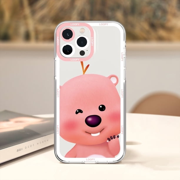 Funda de teléfono de dibujos animados de Corea, p-pororo, Rosa loopy, funda de teléfono para iPhone 11, 12 Mini, 13, 14 Pro Max, carcasa transparente qiuyongming unisex