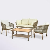 DWVO 4 Pieces Patio Conversation Set, Outdoor Furniture Set - Loveseat Sofa,2 Chairs with Cushions and Coffee Table (Bistro Set) - Beige