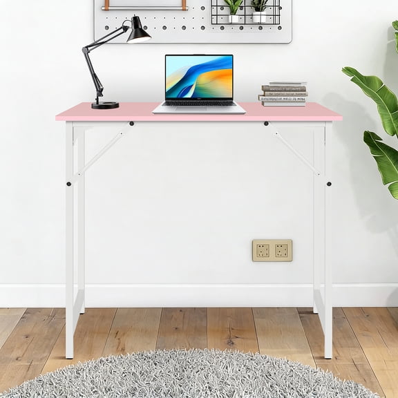 Dkelincs 32 inch Computer Office Desk Modern Simple Style with Metal Frame for Home Office, Pink