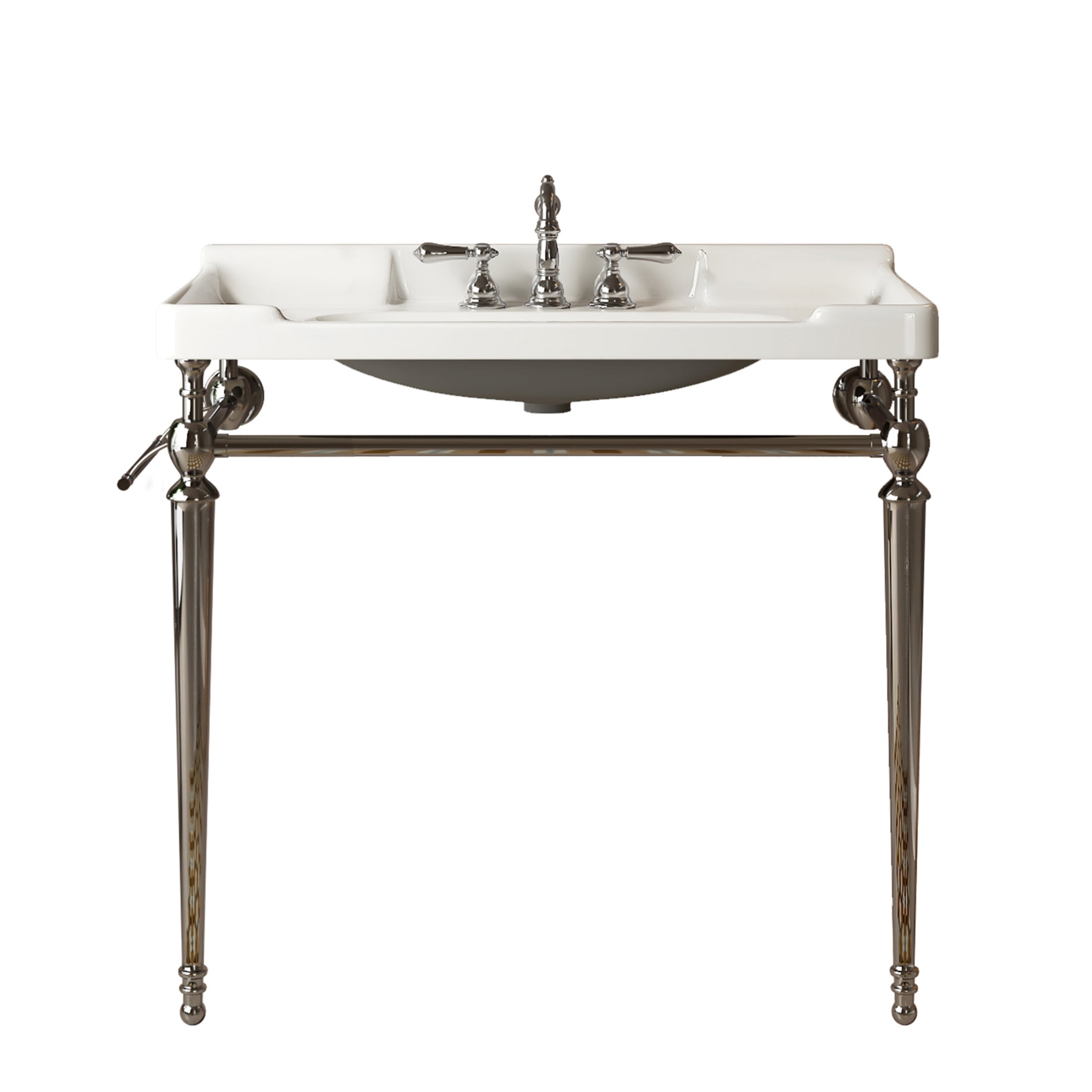 Noble House VICI 36" Bathroom Console Sink, Wall-Mounted Ceramic Basin Vanity with Stainless Steel Legs, White & Chrome