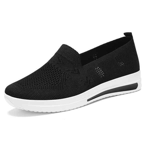 YOUYEDIAN Orthopedic Dress Shoes for Women Arch Support Slip on Non Slip Sneakers Lightweight Knitted Mesh Stretch Work Shoes Comfortable 2026 New Foam Shoes (Black)