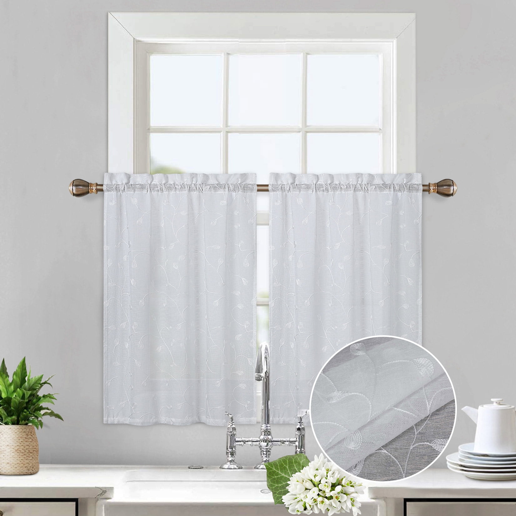 Haperlare Cafe Curtains 26"W x 24"L Sheer Tier Curtains Short