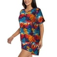 thumbnail image 2 of "Wukai Colorful Hawaii Palms Women's Pajama Set - Short-Sleeve Top and Shorts with Elastic Waistband and Pockets for Loungewear, Yoga, and Casual Wear-Small, 2 of 8