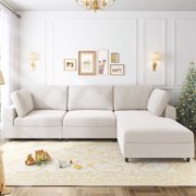 MUZZ L Shaped Sectional Sofa, Convertible 107 Oversize Modular Sectional Sofa, 3 Seater Sectional Couch with Pillows and Chaise Lounge for Living Room/Apartment, Beige,Right