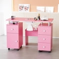 thumbnail image 6 of Ktaxon Nail Desk and Chair Set, Manicure Table Storage Station with 4 Drawers, Lockable Wheels, Pink, 6 of 7
