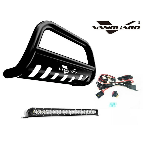 VGUBG-1126BK 3 inch Black Bull Bar with Skid Plate and 20 inch Light Bar