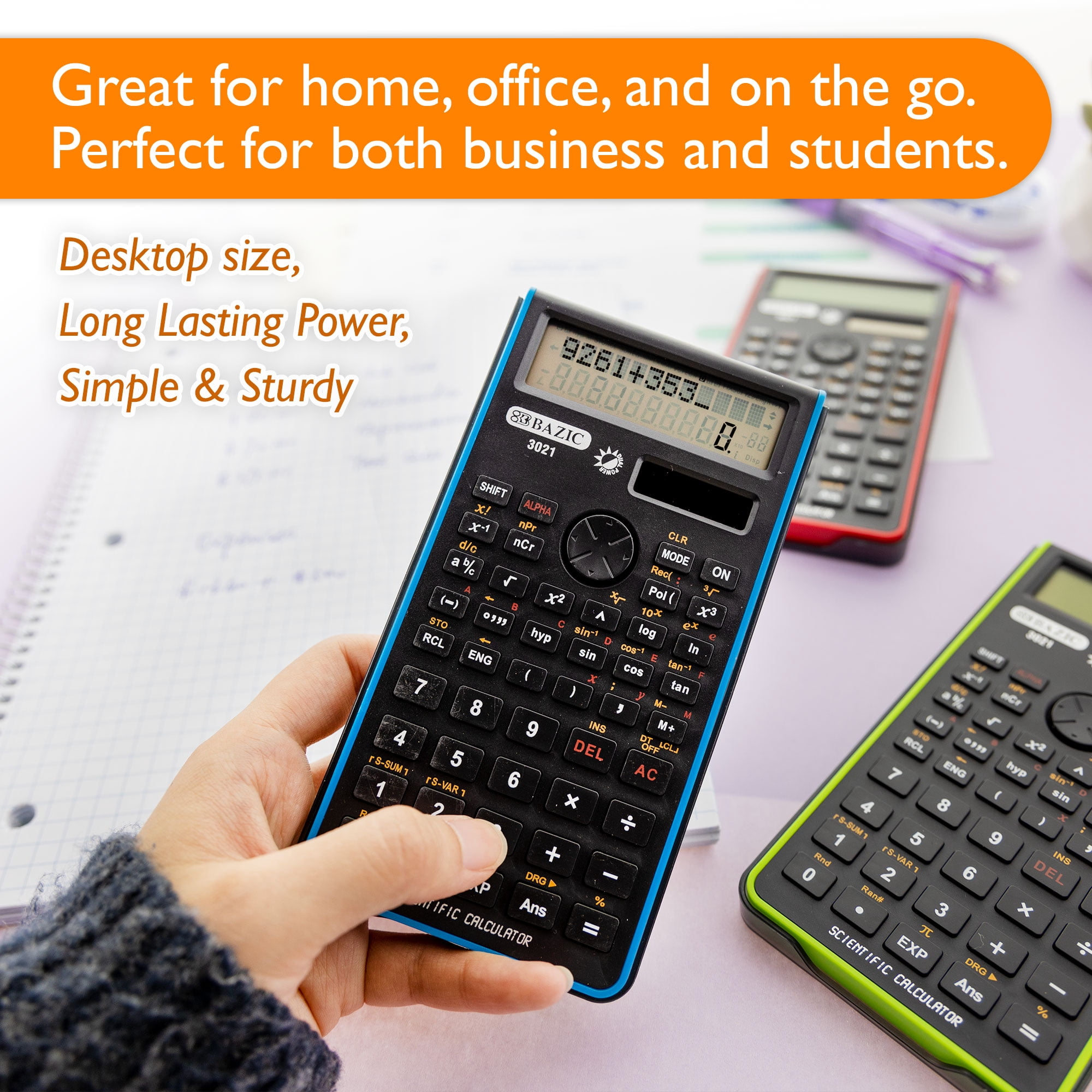 BAZIC Scientific Calculator 240 Function, Battery Solar, Slide-On Case, 12-Pack