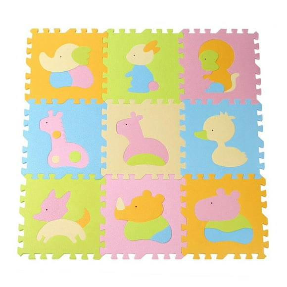 Floor Puzzle Crawling Mat for Baby 9pcs Animal EVA Foam Play Mats Floor Puzzle Crawling Play Game Mat for Baby Kids Children Toddlers (Light Color 01)