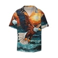 thumbnail image 2 of Lsque Textured Bald Eagle print Men's Cuban Collar Short Sleeve Shirt Summer Beachwear Casual Button Down Fashionable Vacation Leisure Shirt-4X-Large, 2 of 7