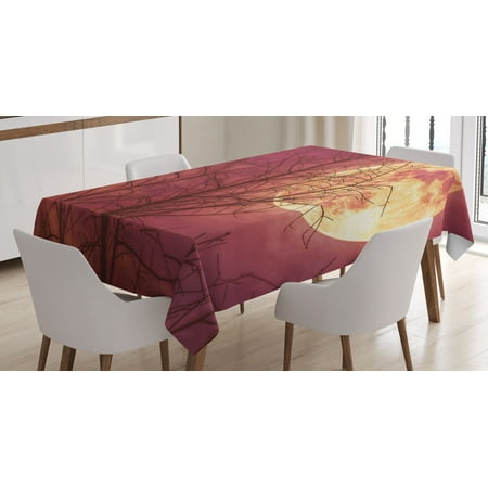 

Dark Red Tablecloth Night Sky Super Moon Behind Silhouette of Dead Tree Serenity Nature Rectangular Table Cover for Dining Room Kitchen 60 X 84 Inches Dried Rose Yellow Brown by Ambesonne