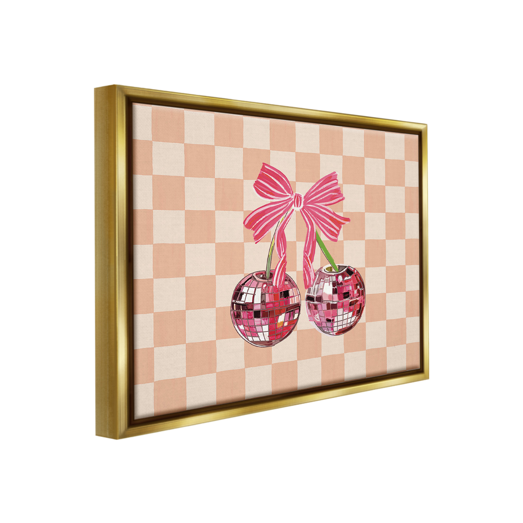 Stupell Industries Checkered Cherry Fruits Food & Beverage Painting Gold Floater Framed Canvas Art Print Wall Art, 21 x 17