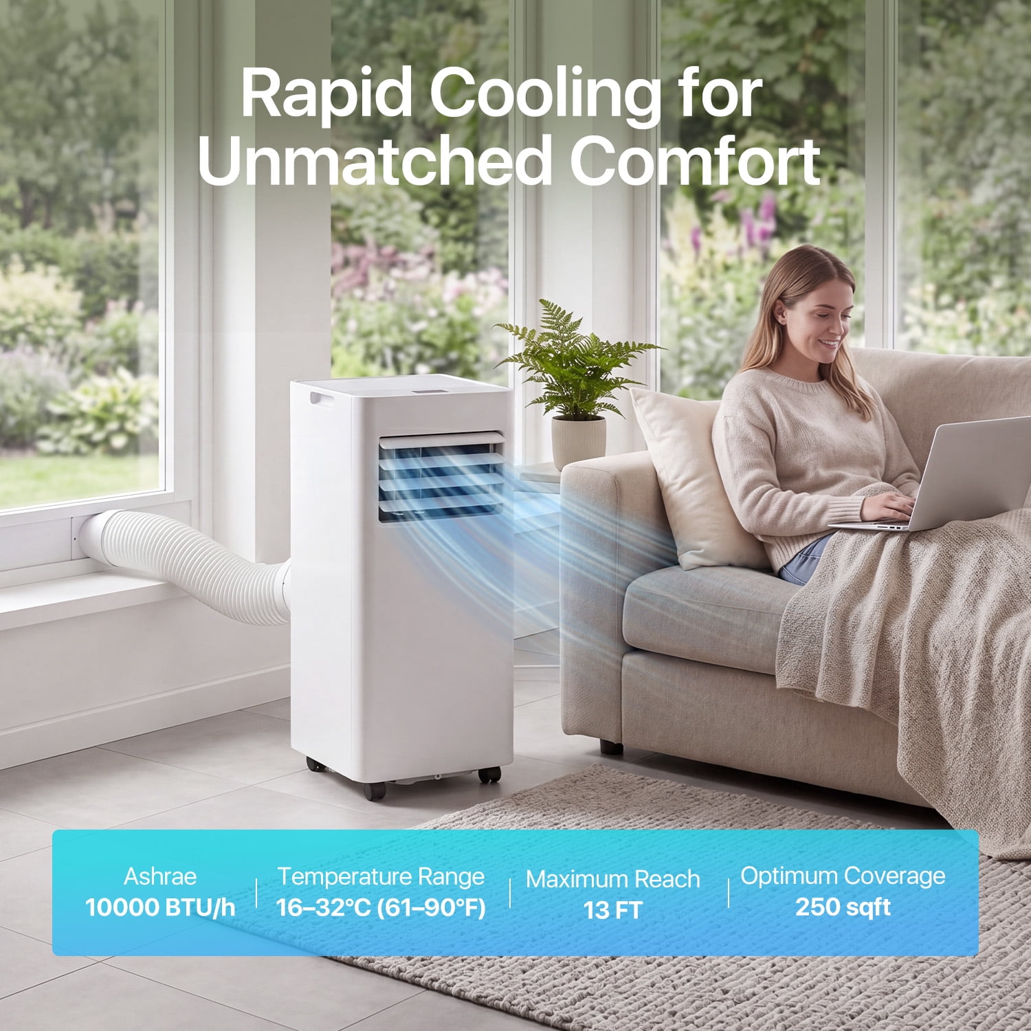 Dateyes 10000 BTU 5-in-1 Portable Air Conditioner, Smart Standing Cooling and Heating Unit, Remote Control Dehumidifier & Fan for Bedroom, Indoor Room AC