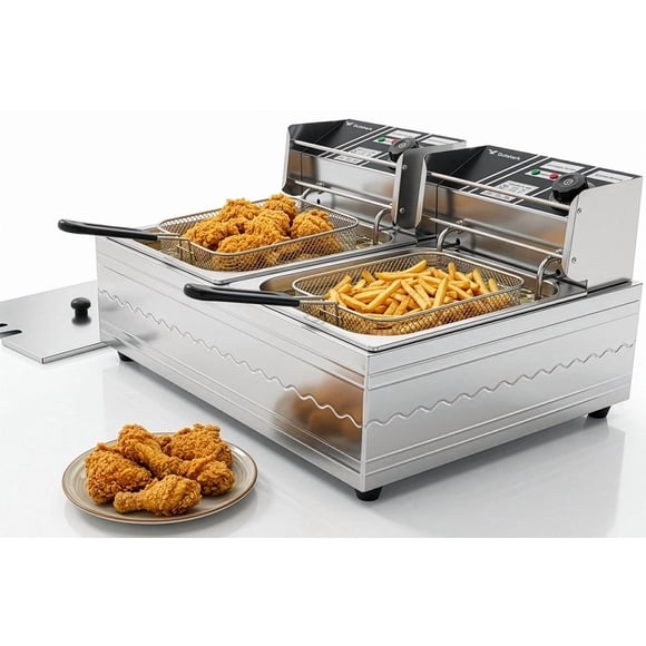Freidora de Aceite 12 Lts GUTSTARK Electrica Industrial Boble Bandeja Acero Inoxidable Temperatura Ajustable Papas a la Francesa Pollo Frito Negocio Gutstark Home Acero Inoxidable