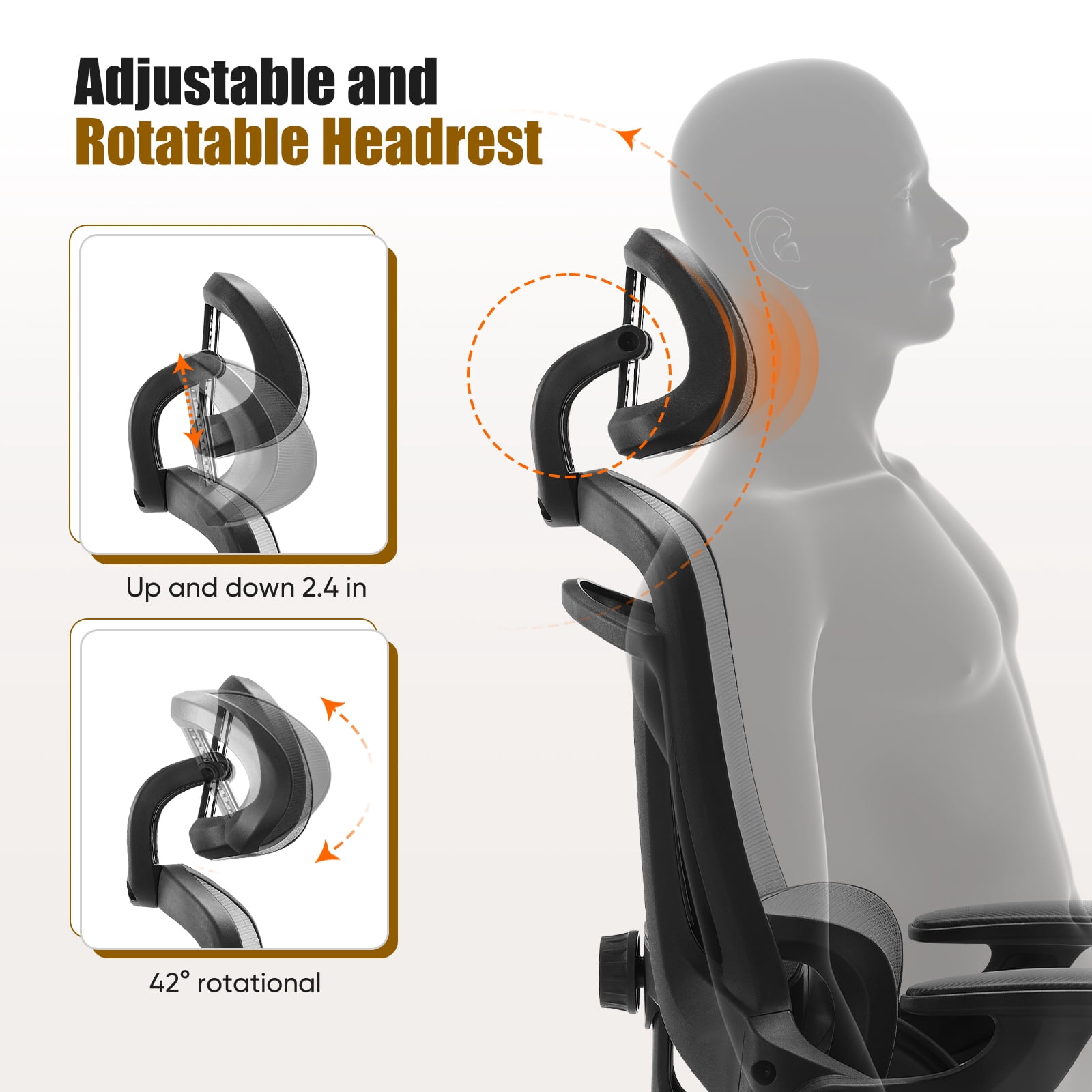 GIANNA Ergonomic Mesh Office Chair, High Back Desk Chair with Adjustable Lumbar Support, Headrest & Armrests, Swivel Task Chair, Grey