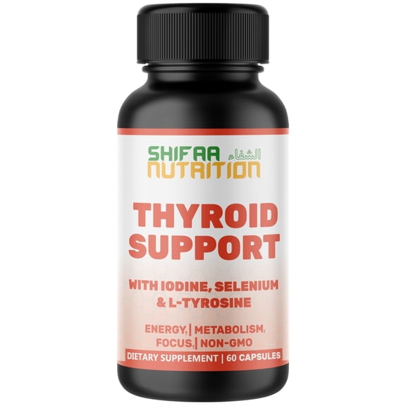 Shifaa Nutrition Thyroid Support Supplement with B12, Iodine & Selenium, Halal Non-GMO Capsules, 30 Ct – Supports Energy, Focus & Metabolism
