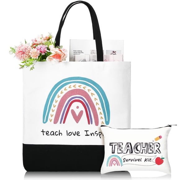 Juego de bolsas Buryeah Rainbow Canvas, regalo para profesores, 40 x 45 cm
