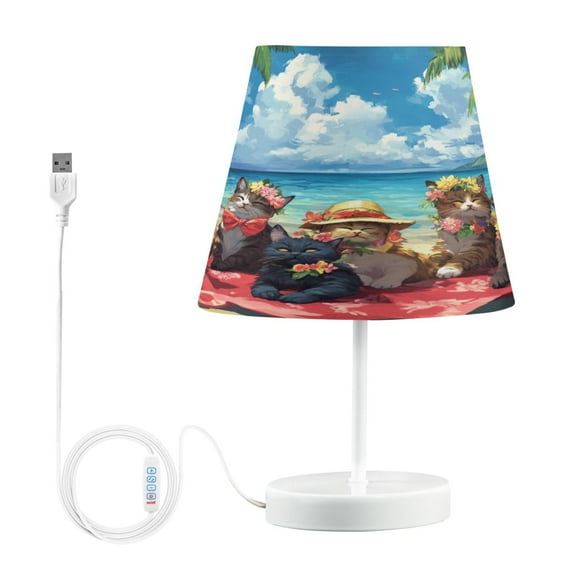 BZSMCE Table Lamp Creative Cats Picnic on Beach Simple Pattern Night Light
