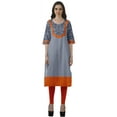 thumbnail image 2 of Moomaya Robes Indiennes pour Femmes Décontractées Été Imprimé Manches 3/4 Longue Kurta, 2 of 6