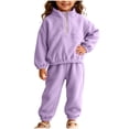 thumbnail image 2 of DJDLJWCJ Toddler Girls 2 Piece Fleece Lined Outfit Set Quarter Zip Stand Collar Sweatshirt with Elastic Waist Jogger Pants Purple Size 5, 2 of 8