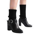 thumbnail image 3 of YLYL Women's Mid-Calf Boots Leather Knitted Heel Closed Pointed Buckle Block Non-Slip Business Party Boots, 3 of 8