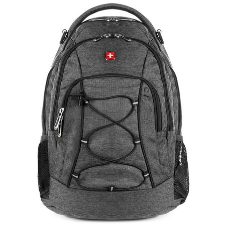 SwissGear Travel Gear Lightweight Bungee Backpack (Heather Grey) - for School, Travel, Carry On, Professionals 17.5