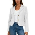 thumbnail image 3 of qolati Blazers for Women Business Casual Long Sleeve Lapel Open Front Suit Jacket Lightweight Button Cropped Work Blazer Coat White S, 3 of 10