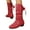 Red, variant on Women's Slip On Mid Calf Boots Block Low Heel Wide Calf Riding Booties Fashion Back Strap Round Toe Fall Cowboy Boots Red Size 7.5
