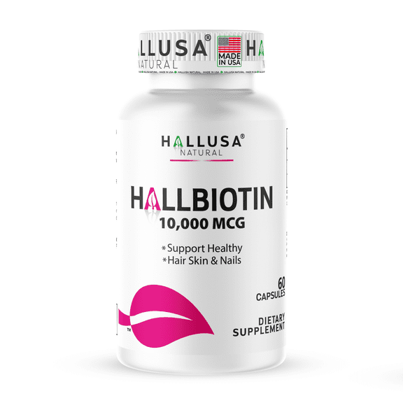 Hallusa Natural Biotin Supplement 10,000mcg – Hair, Skin & Nail Support – 60 capsules – Biotin for Hair Growth Women