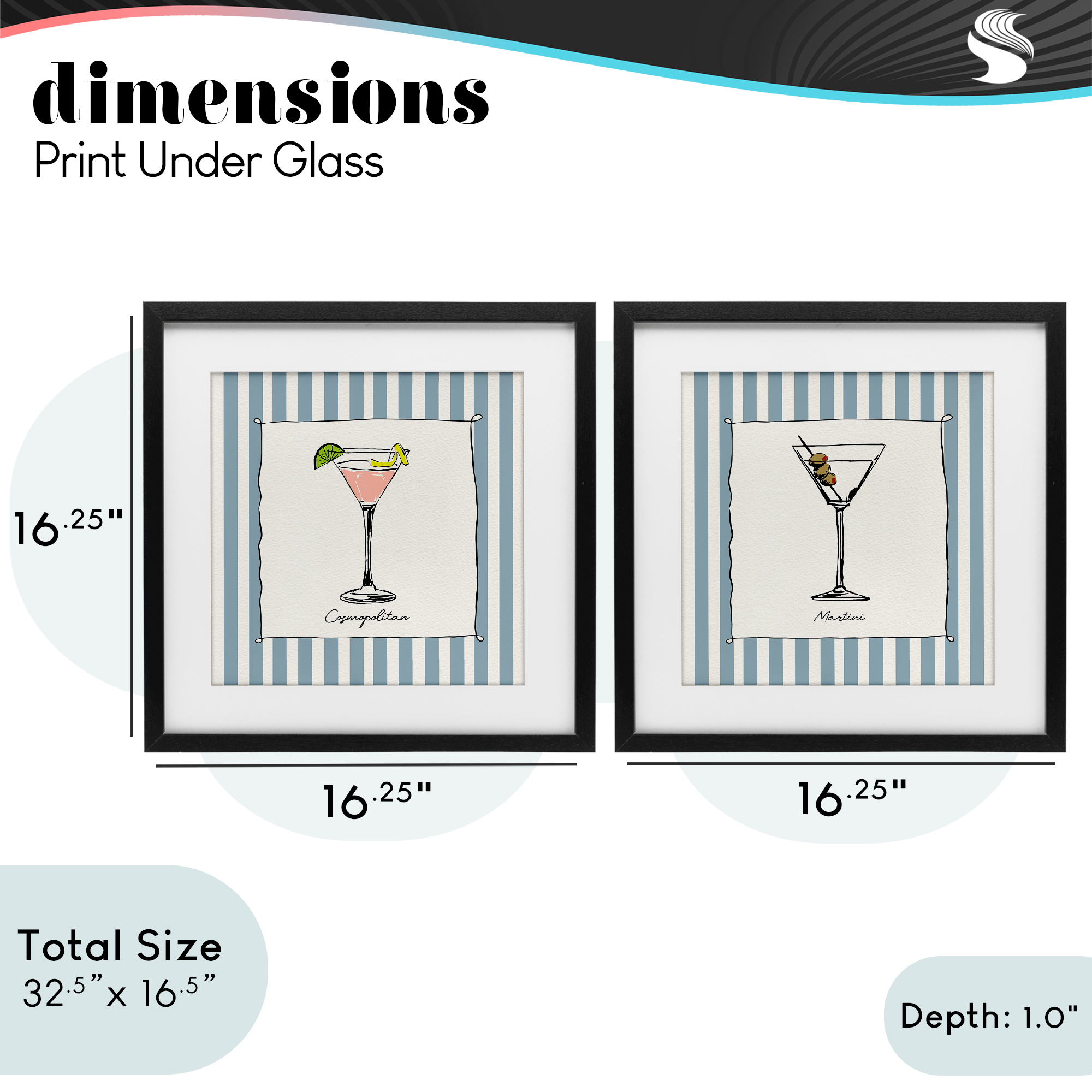 Stupell Industries Summer Drinks on Stripes 2 Piece Black Framed Print Under Glass Set, design by Susan Jill