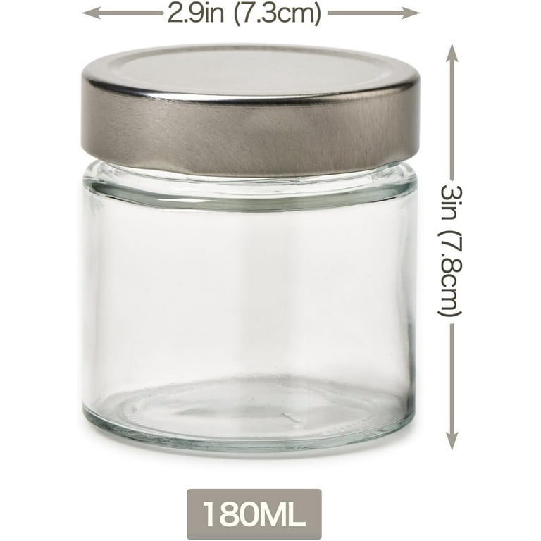 EZOWare 6oz Airtight Glass Jars with Brushed Silver Lids, Set of 6 Kitchen  Clear Food Canister Storage Container for Yogurt, Jelly, Dessert, Honey,  Jams, Sugar, Spices, and DIY Candles Decor 